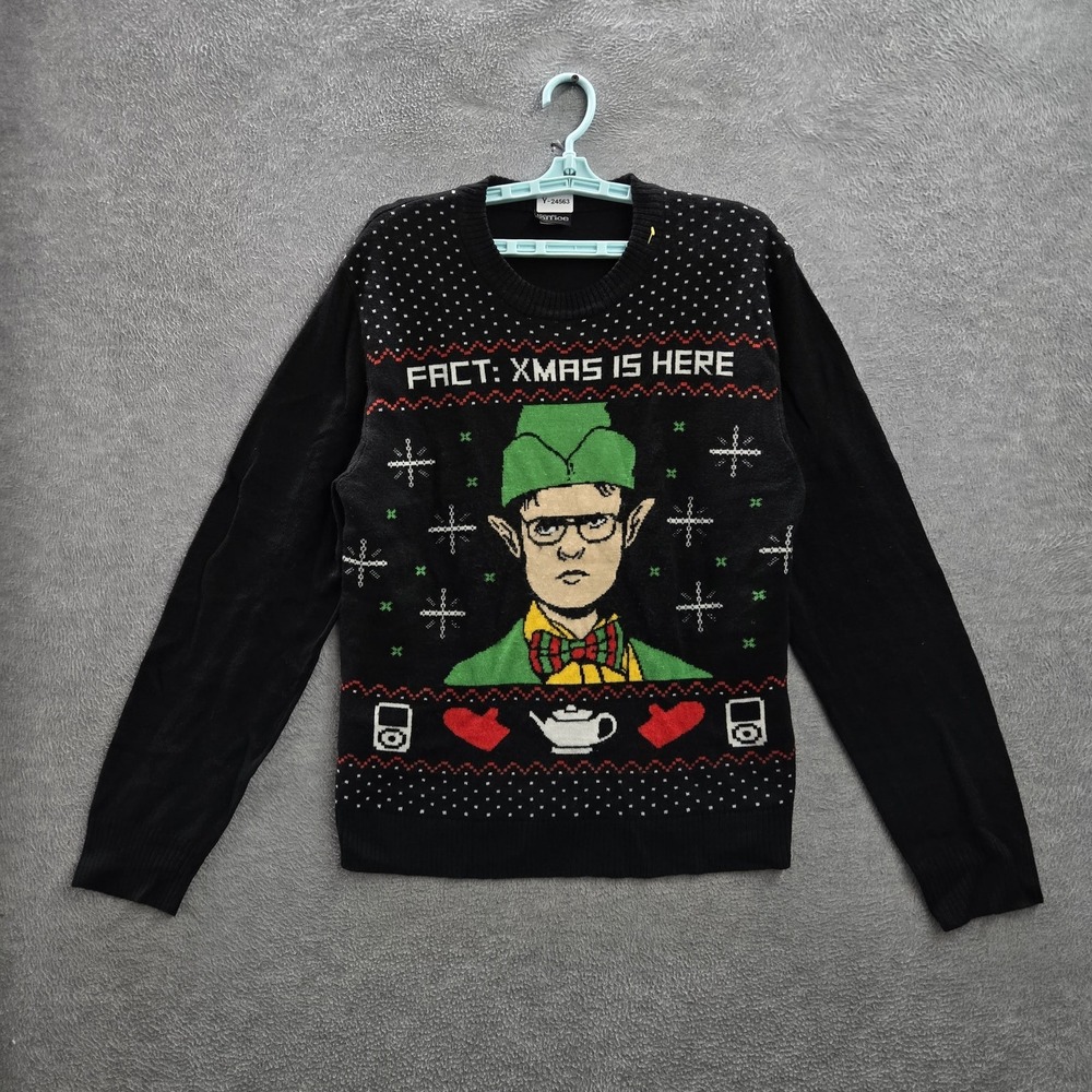 The Office Women Sweater L Black Dwight‎ Schrute Elf Character Ugly Christmas